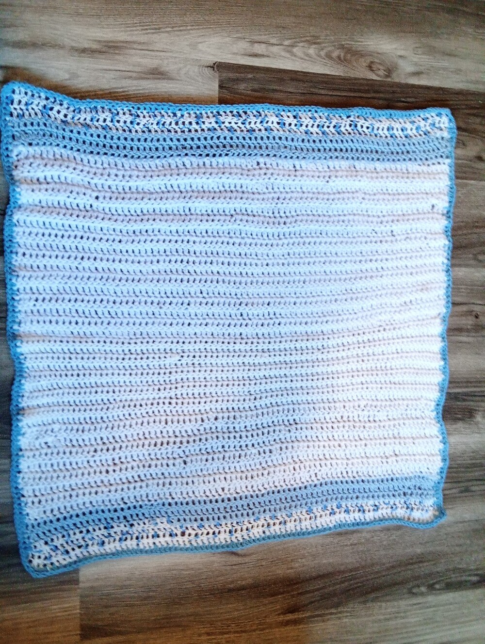 Handmade White and Light Blue Crochet Baby Blanket